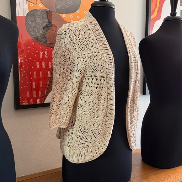 Cream Open-Front Women's Sweater - Picture 2 of 4